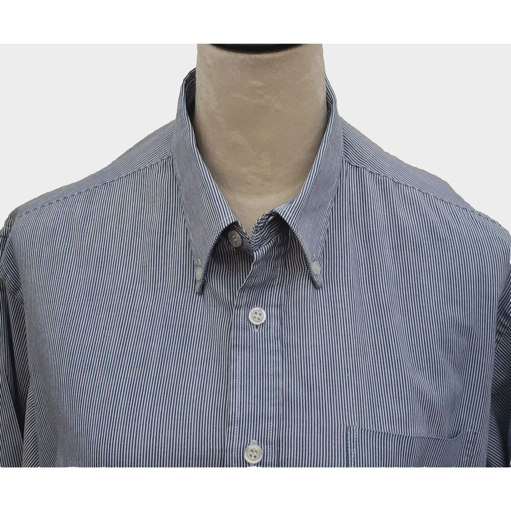 Zeus Blue and White Pinstripe Button Down Long Sleeve Men's Shirt, Size 16 1/2